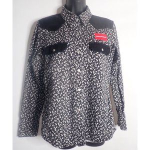 Calvin Klein black Denim‎ Western Colorblock Pockets Full Snap Shirt Women M